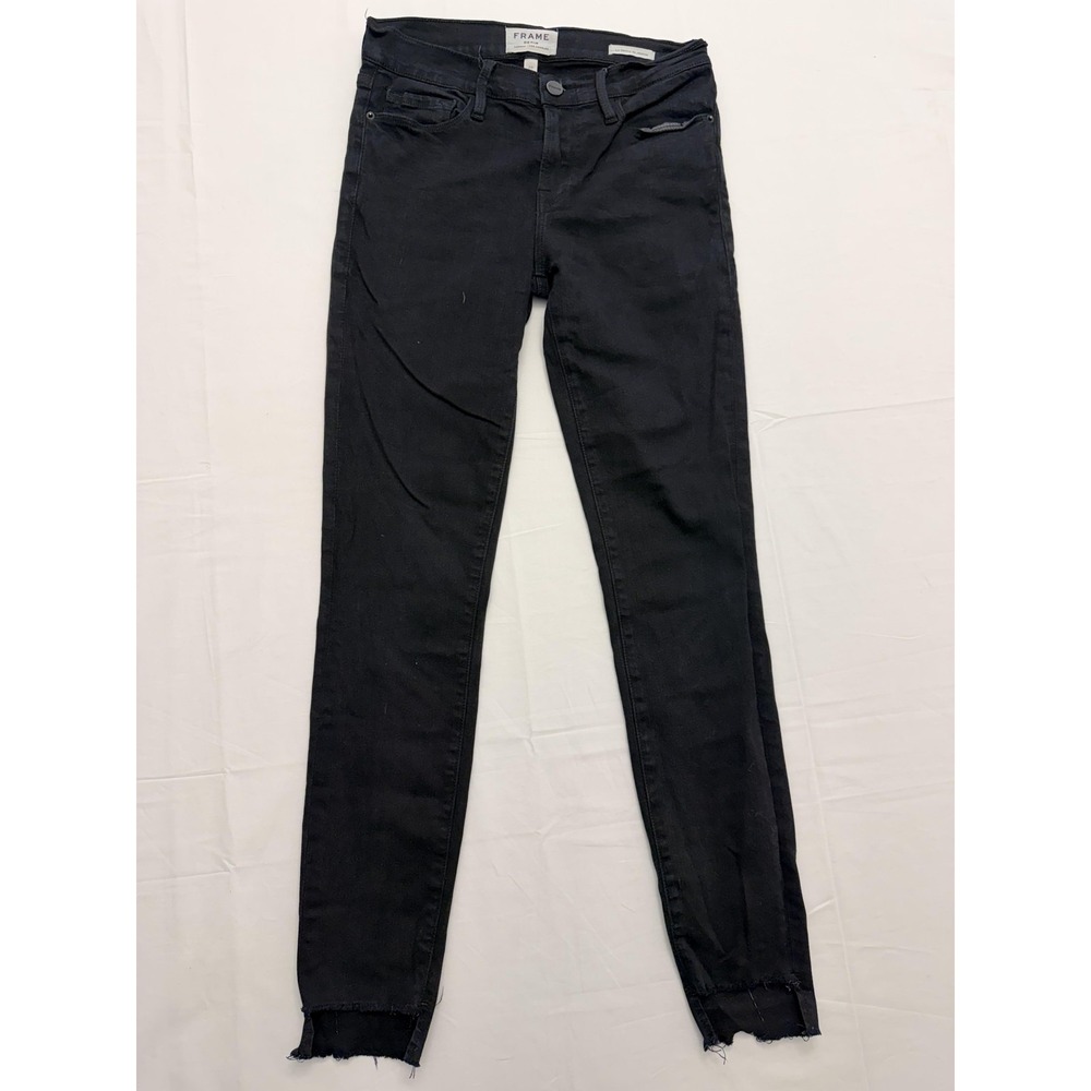 Frame Le Skinny De Jeanne Skinny Jeans Womens 26 Black Dark Wash Mid Rise 26x28